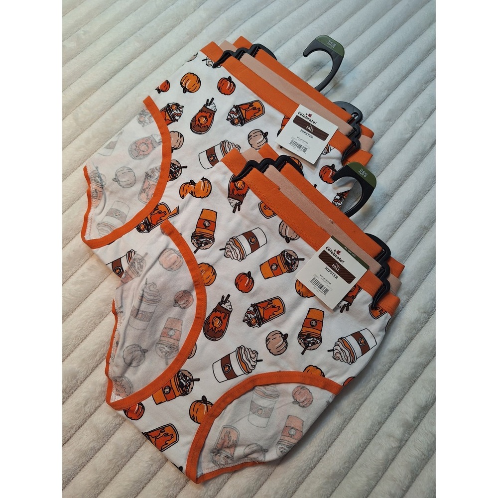 6 PACK  PUMPKIN COFFEE LATTA Novelty Prints‎ Hipster Panties Underwear Womens XL